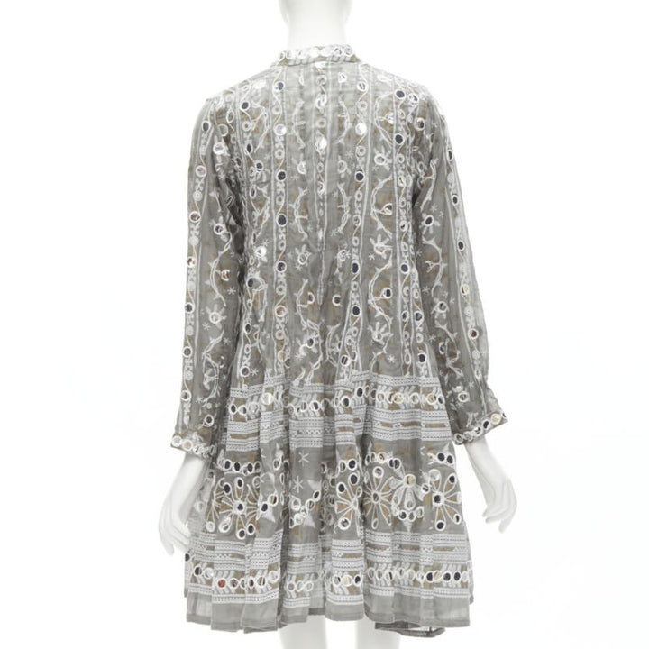 JULIET DUNN LONDON grey floral print silver pailette flared hem jacket US2 S