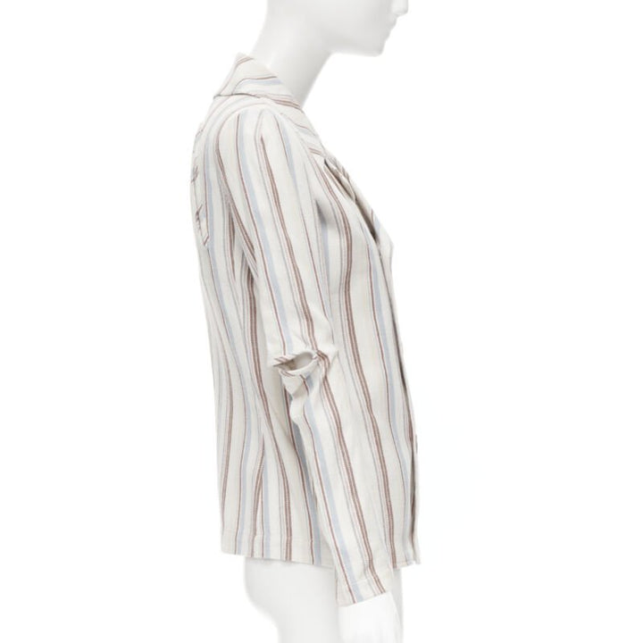 JUNYA WATANABE 1995 beige stripe cotton cut out sleeve double breasted jacket S