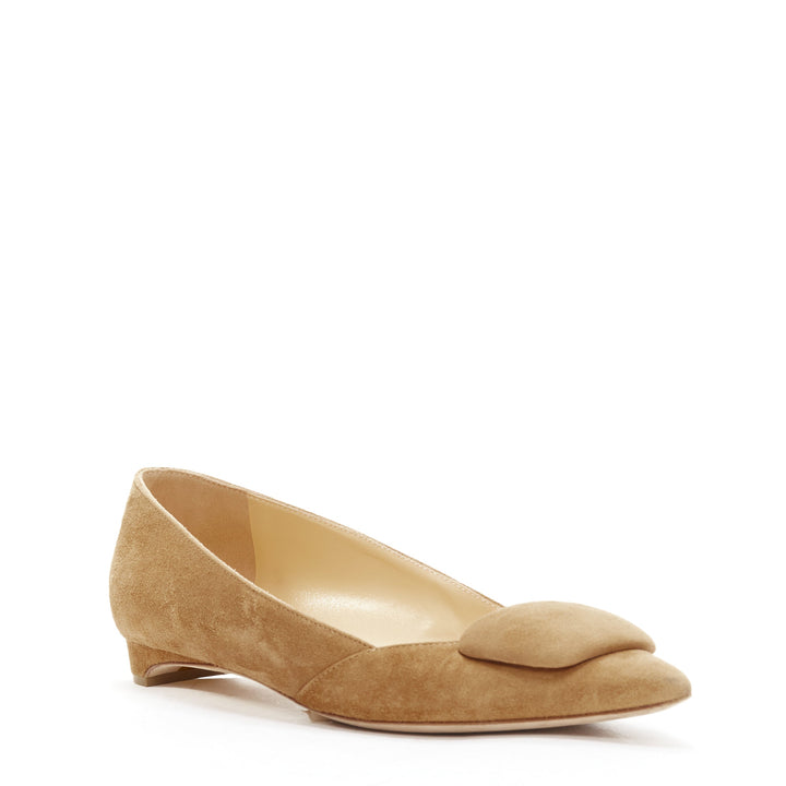 RUPERT SANDERSON Aga 10 sand suede square bukle flats EU37.5