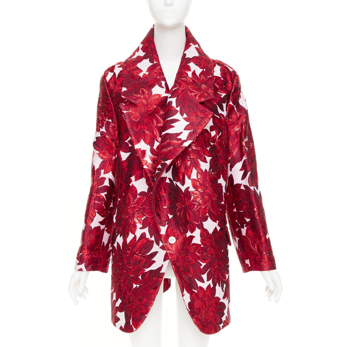 COMME DES GARCONS 2020 inside out red floral brocade trapeze wide