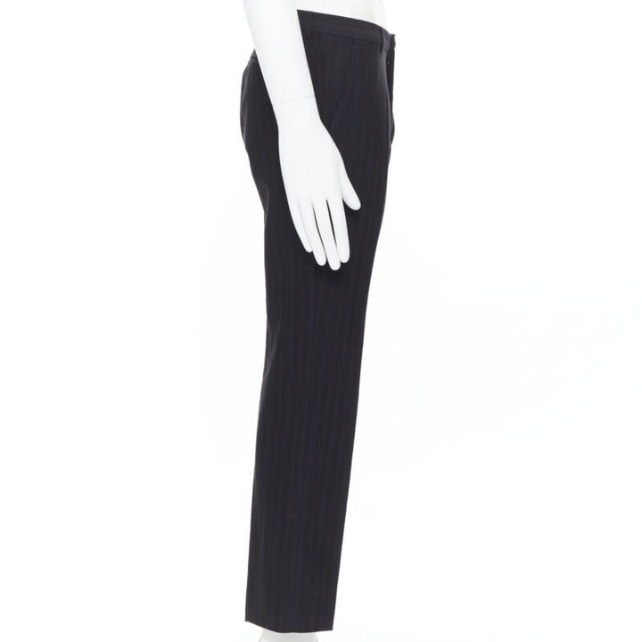 LANVIN ALBER ELBAZ mohair wool black satin side trimmed tuxedo trousers FR44
