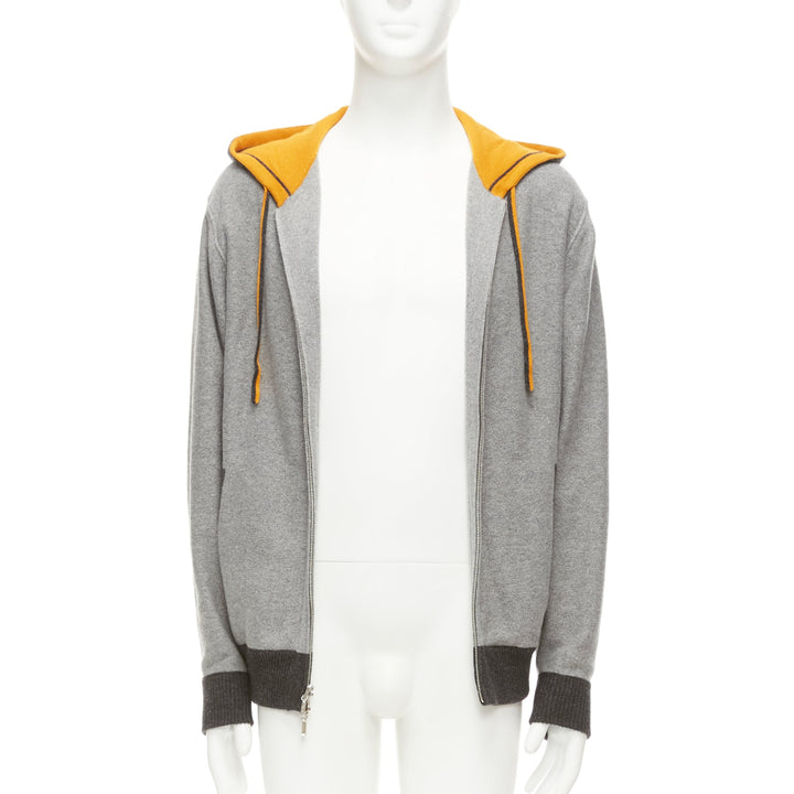LORO PIANA 100% baby cashmere grey tiger print reversible hoodie zip up M
