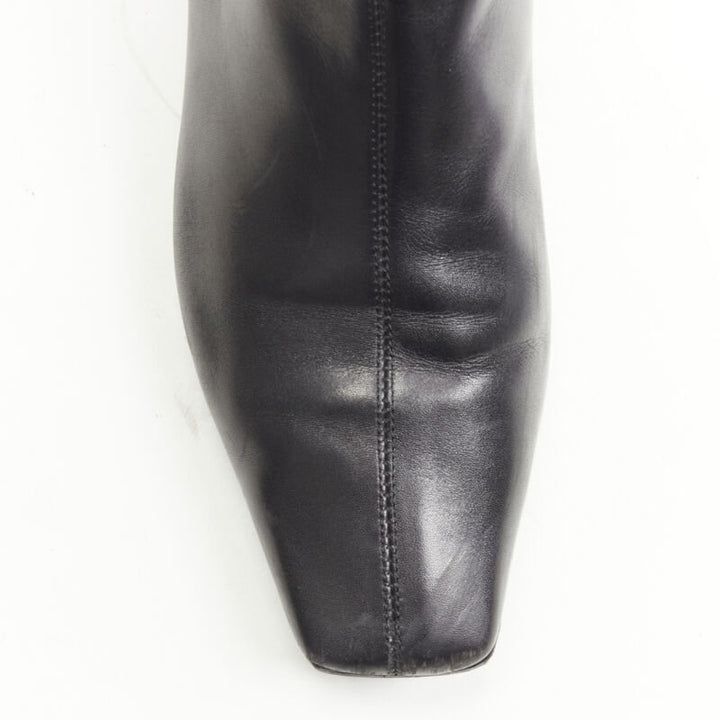 GUCCI black web trim leather gold bamboo charm zip riding boots EU36