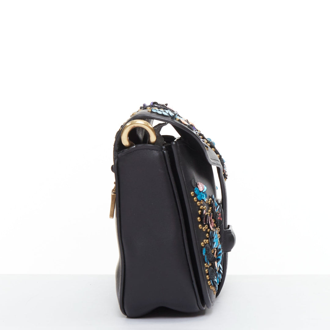 COACH RODARTE Courier multicolour floral applique leather chain crossbody bag