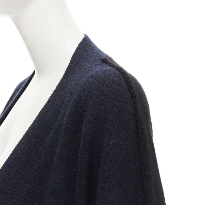 HERMES 100% cashmere Medor leather button navy black long line cardigan FR36 XS