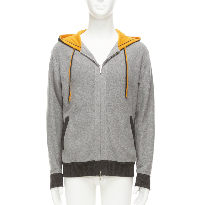 LORO PIANA 100% baby cashmere grey tiger print reversible hoodie zip up M