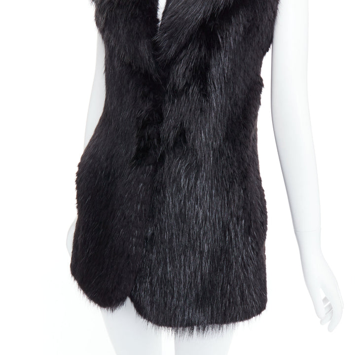 CASSIN NEW YORK black genuine fur pocketed shawl collar vest jacket Sz.P XS