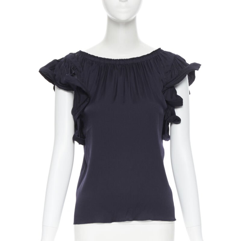 LANVIN ALBER ELBAZ 2008 stretch silk elasticated neck ruffle sleeve top FR34 XS