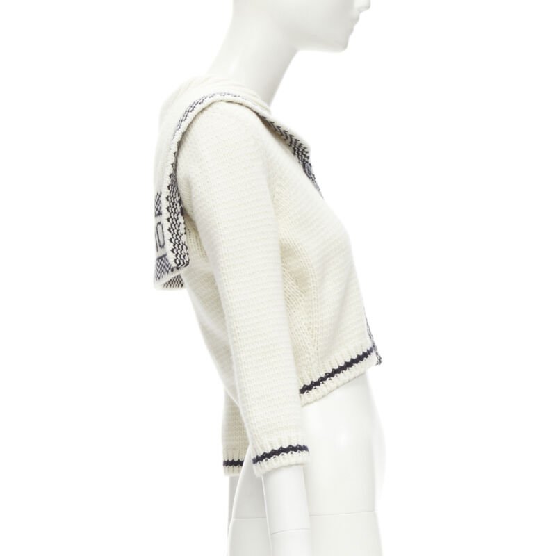 CHRISTIAN DIOR 2021 Mariniere wool cashmere beige sailor collar cardigan FR34 XS