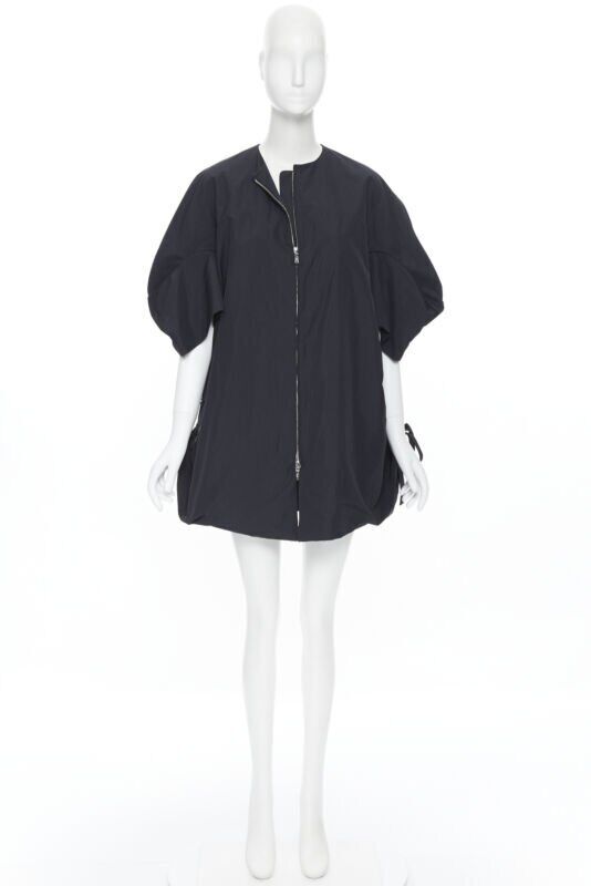 YVES SAINT LAURENT 2009 black nylon cut out drawstring cocoon coat FR38 S