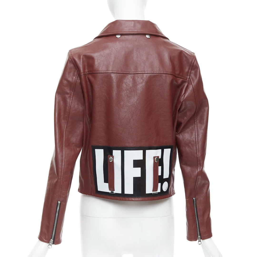 GOLDEN GOOSE Life burgundy calfskin leather cropped biker jacket M