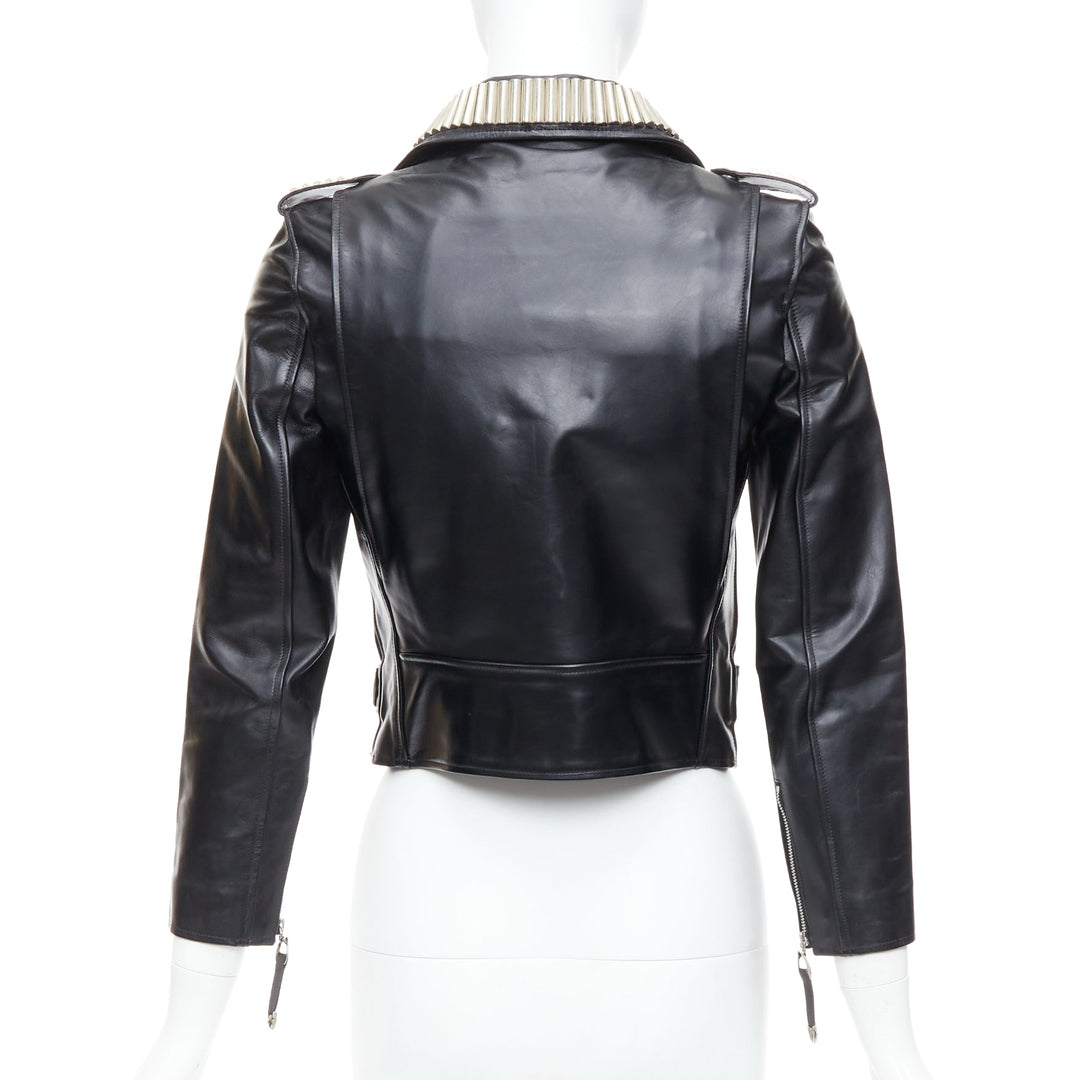 TOGA PULLA black cowhide leather silver logo charm zip crop biker FR36 S