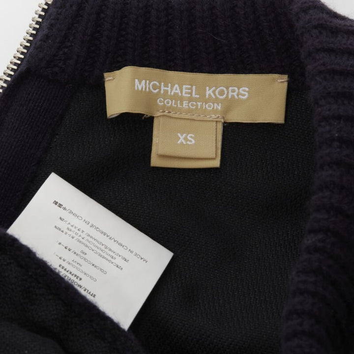 MICHAEL KORS COLLECTION navy feather sequins embellished cashmere sweater XS