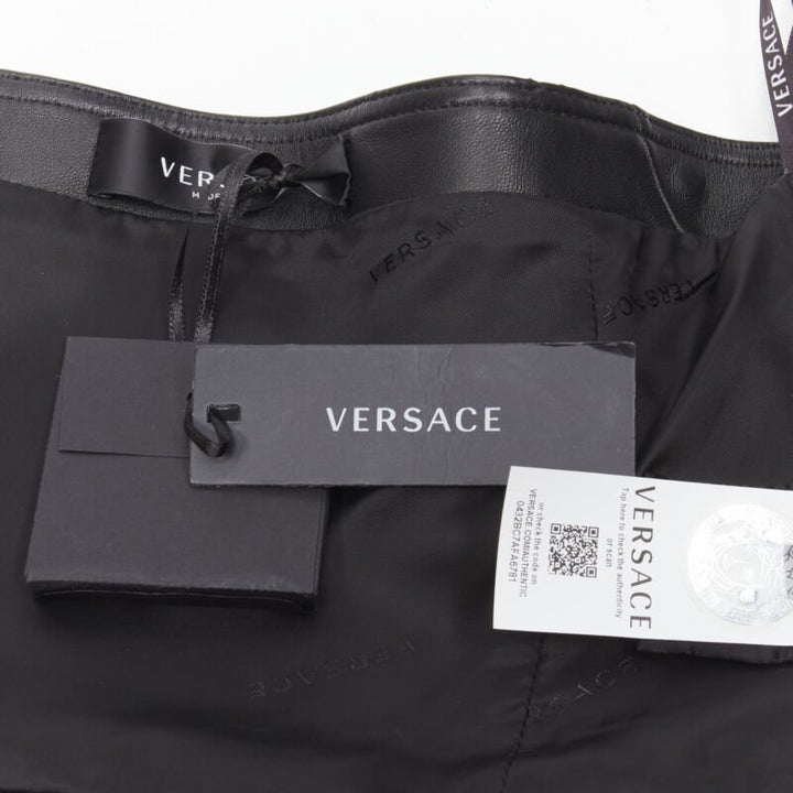 VERSACE Runway black leather gold-tone Medusa biker bustier top IT38 XS