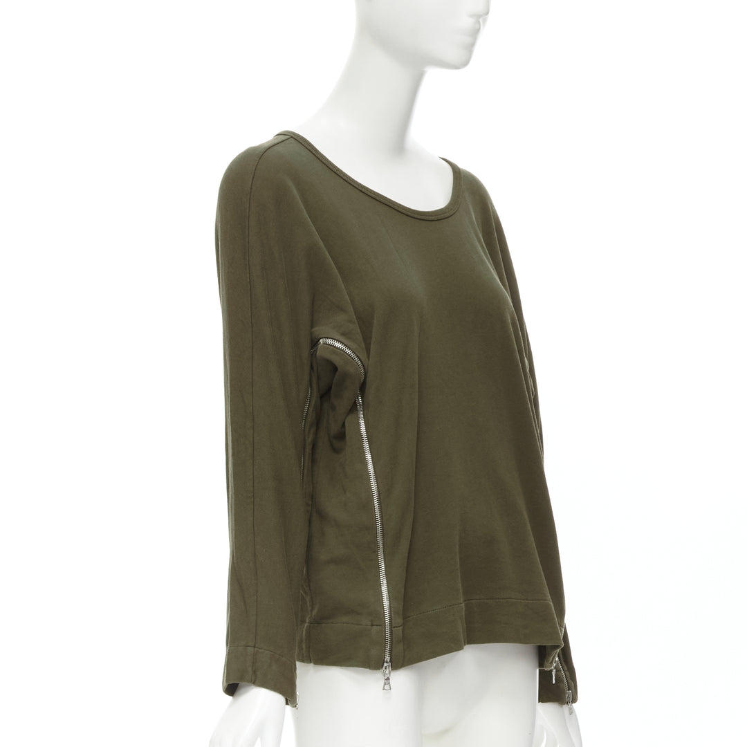DRIES VAN NOTEN brown cotton silver zip detail sweater top M