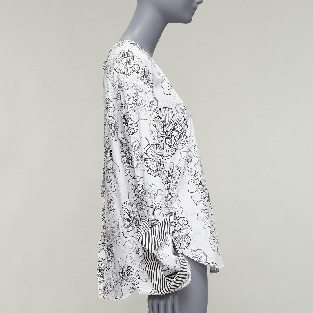 SILVIA TCHERASSI Jessica white floral print tiered cuff crew neck top S