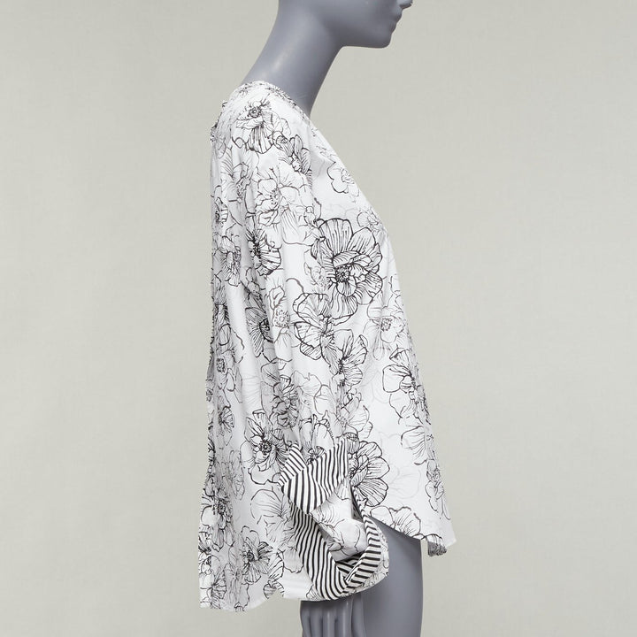 SILVIA TCHERASSI Jessica white floral print tiered cuff crew neck top S
