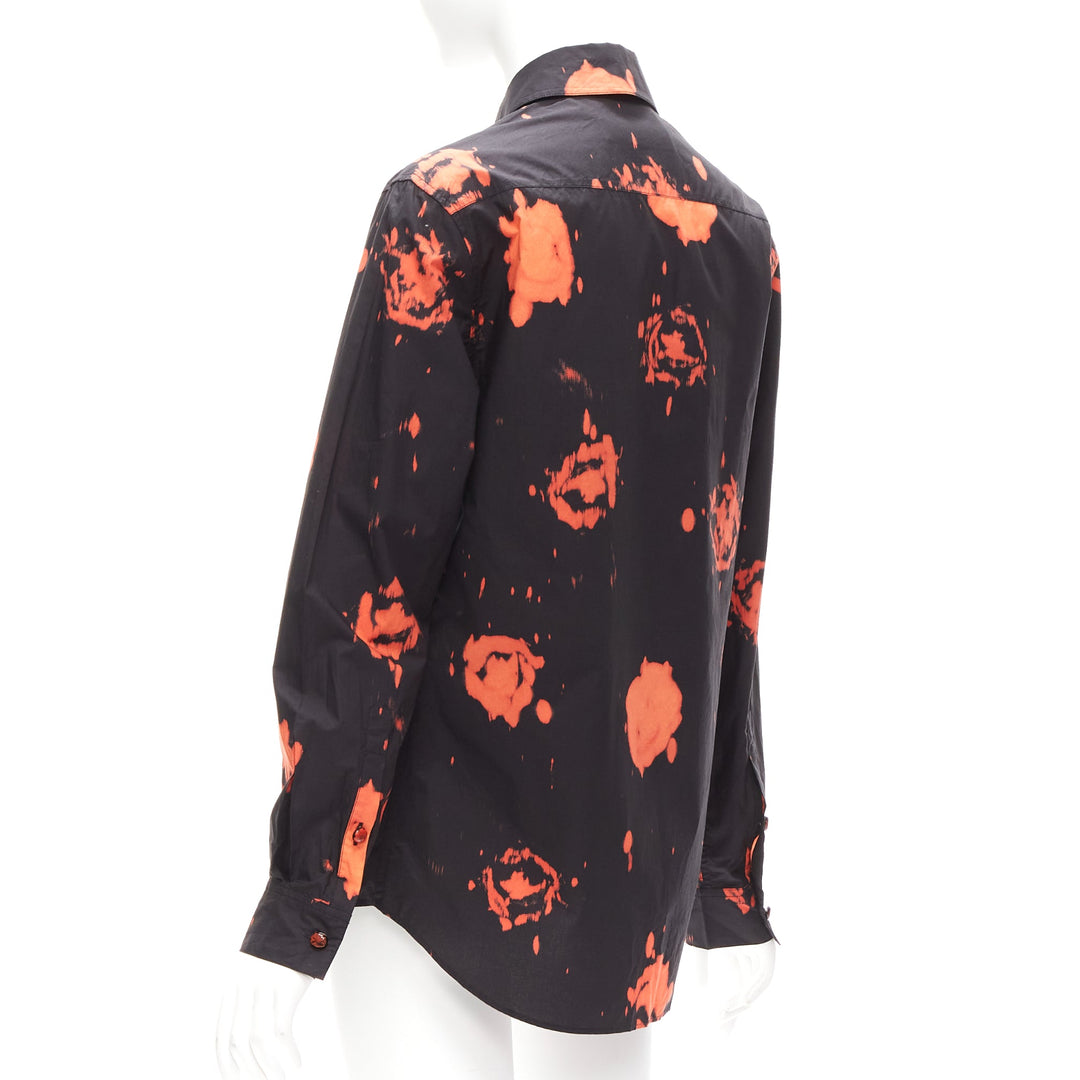 MARNI red black splatter tie dye rose print cotton button-up shirt IT38 XS