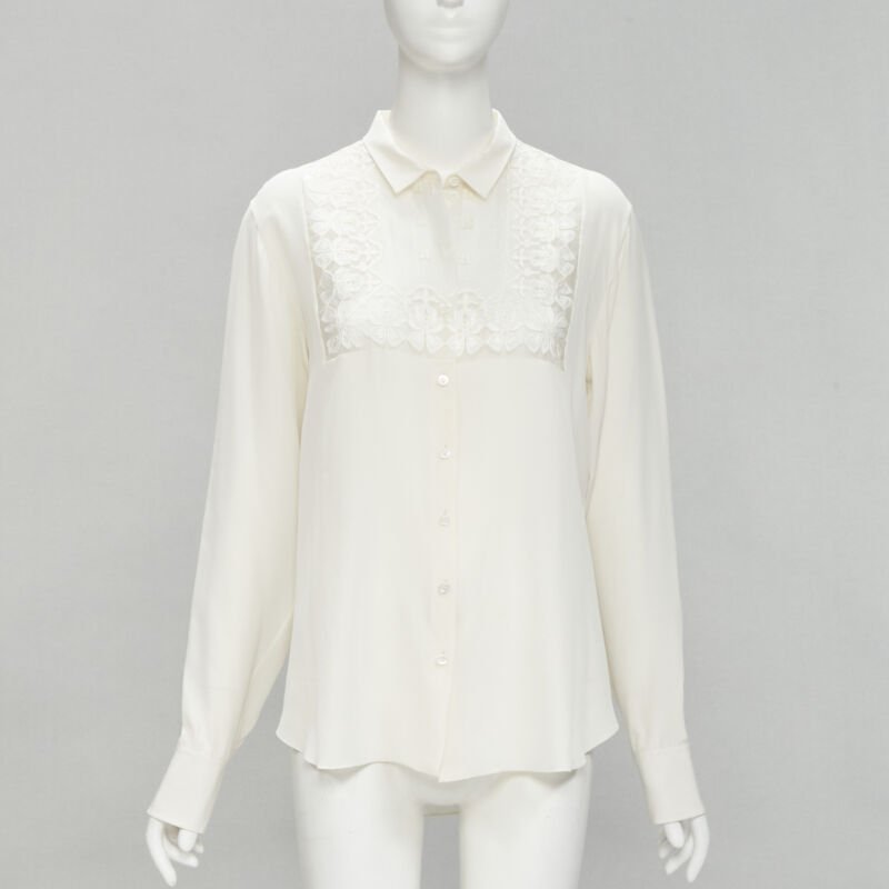 CHRISTIAN DIOR 100% silk sheer floral embroidery long sleeve shirt FR44 XL