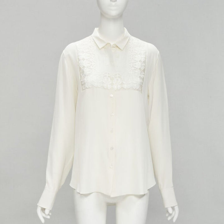 CHRISTIAN DIOR 100% silk sheer floral embroidery long sleeve shirt FR44 XL