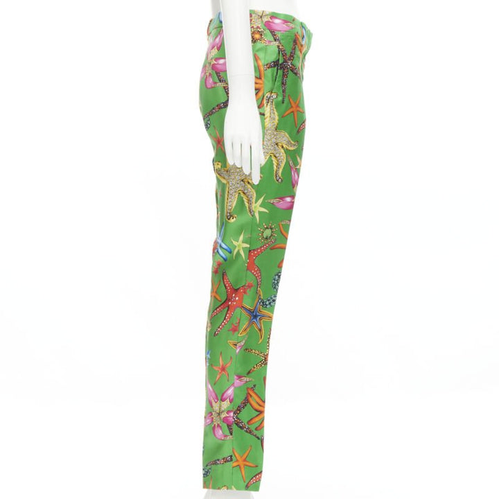VERSACE 2021 Tresor De La Mer Runway green starfish print pants IT38 XS