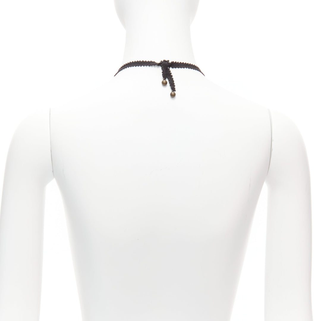 CHAMOREL black grosgrain ribbon clear crystal bronze rings long necklace