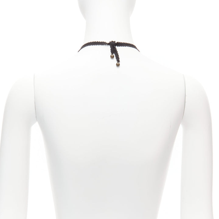 CHAMOREL black grosgrain ribbon clear crystal bronze rings long necklace