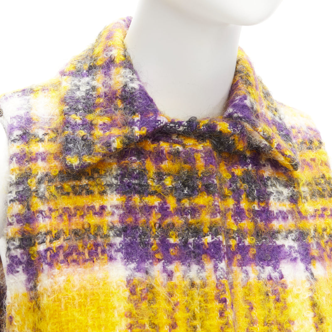 MARNI yellow purple plaid check mohair blend boxy sleeveless coat IT36 XS