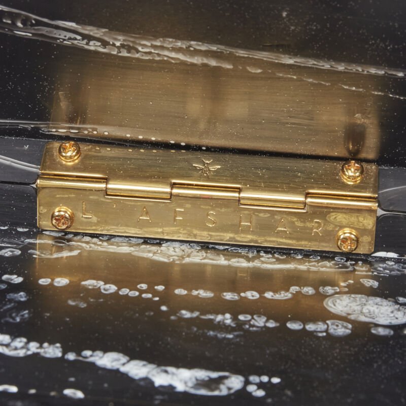 L'AFSHAR black white marble print acrylic gold hardware box clutch bag