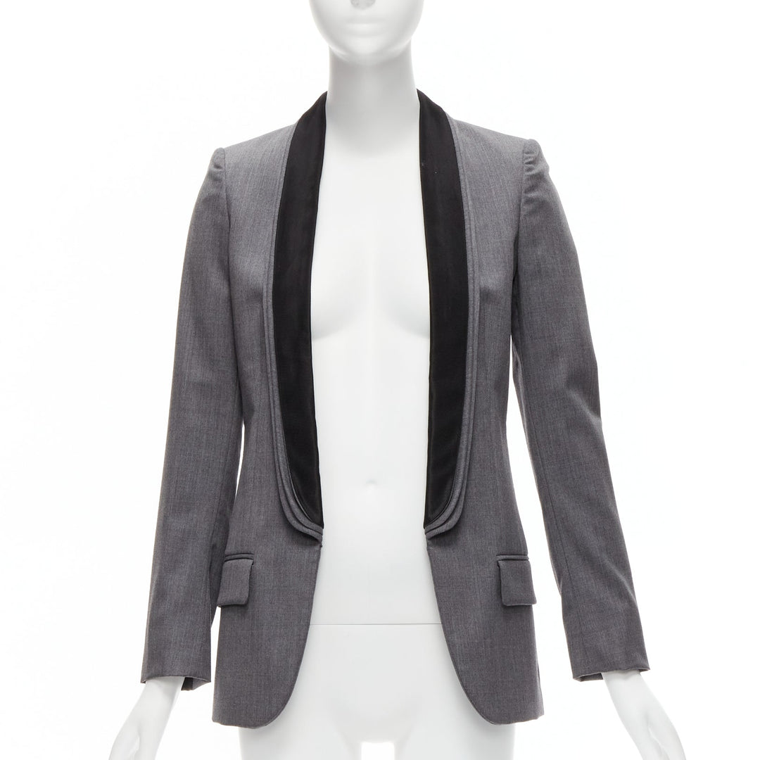 STELLA MCCARTNEY grey wool triple layer shawl pocketed fitted blazer IT36 XXS