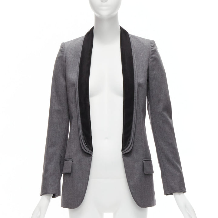 STELLA MCCARTNEY grey wool triple layer shawl pocketed fitted blazer IT36 XXS