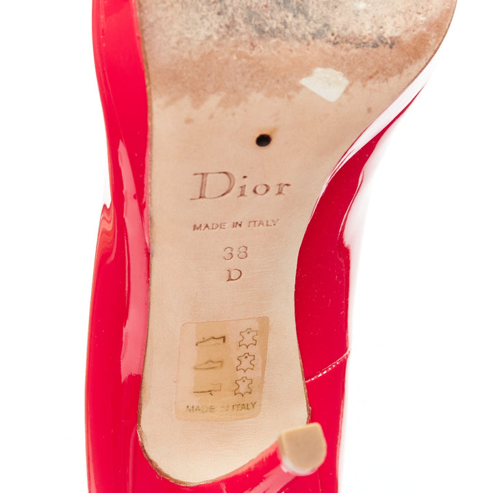 CHRISTIAN DIOR neon pink patent leather peep toe platform pumps EU38