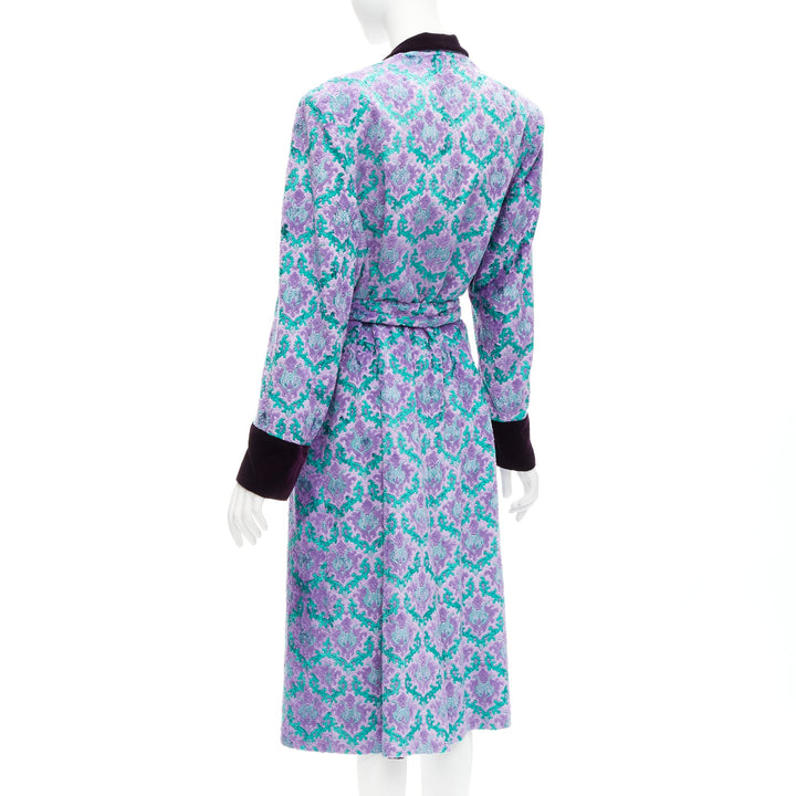 G.V.G.V. purple green tapestry jacquard dark velvet belted robe coat FR38 M
