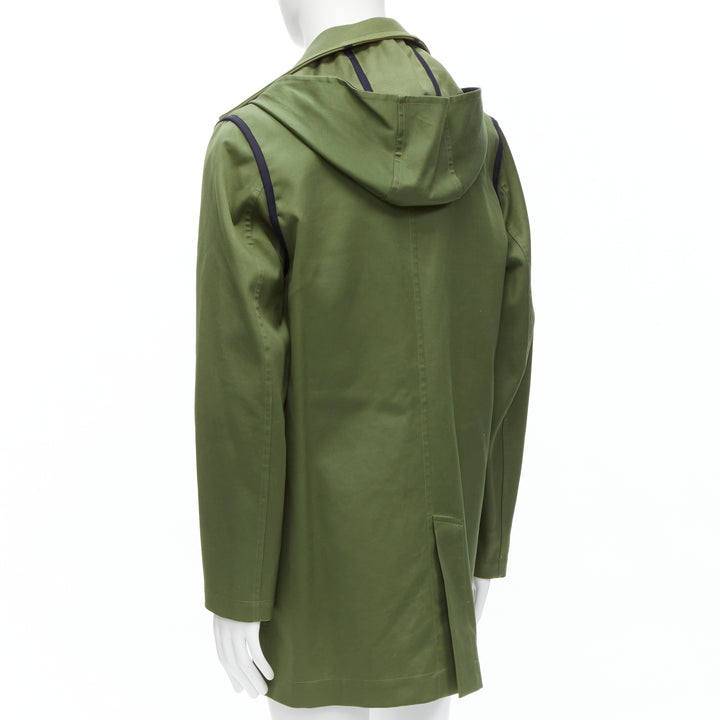VALENTINO Reversible green navy cotton poplin oversized collar mid coat EU48 M
