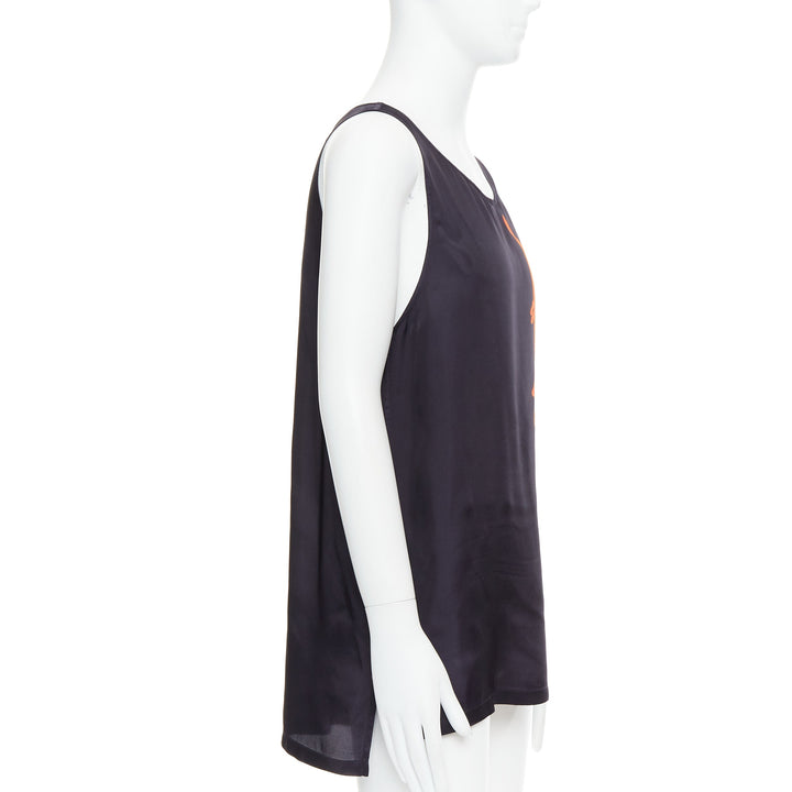 DRIES VAN NOTEN black viscose gothic R print viscose tank top IT46 S