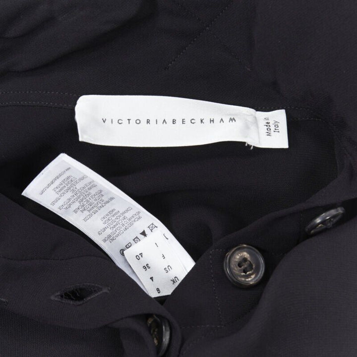 VICTORIA BECKHAM black crepe flap breast pocket strapped collar blouse top UK8 M