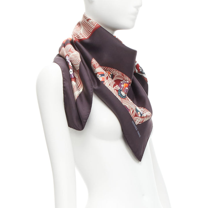 HERMES 100% silk Sulfures Press Papier dark floral print scarf