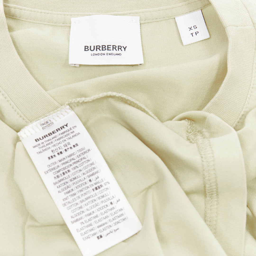 BURBERRY beige cotton white logo print slim fit short sleeve tshirt XS