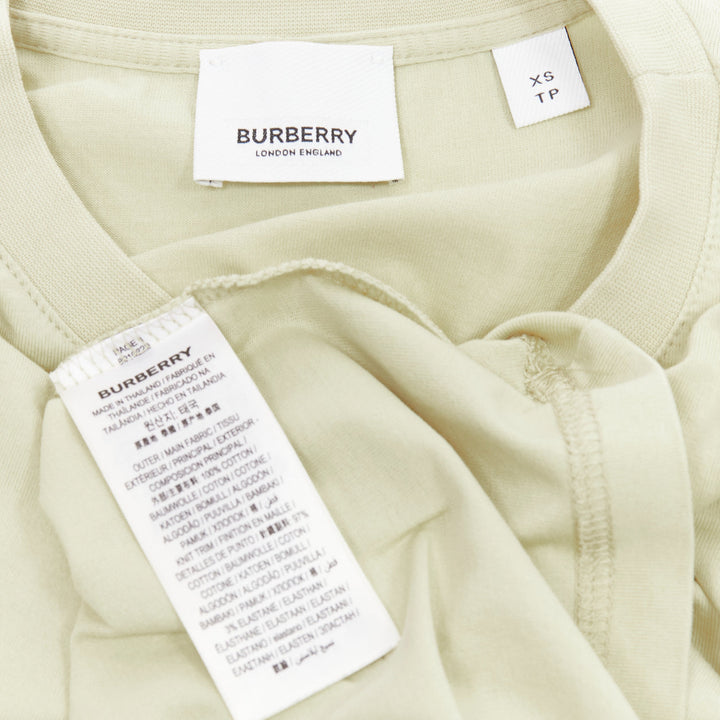 BURBERRY beige cotton white logo print slim fit short sleeve tshirt XS