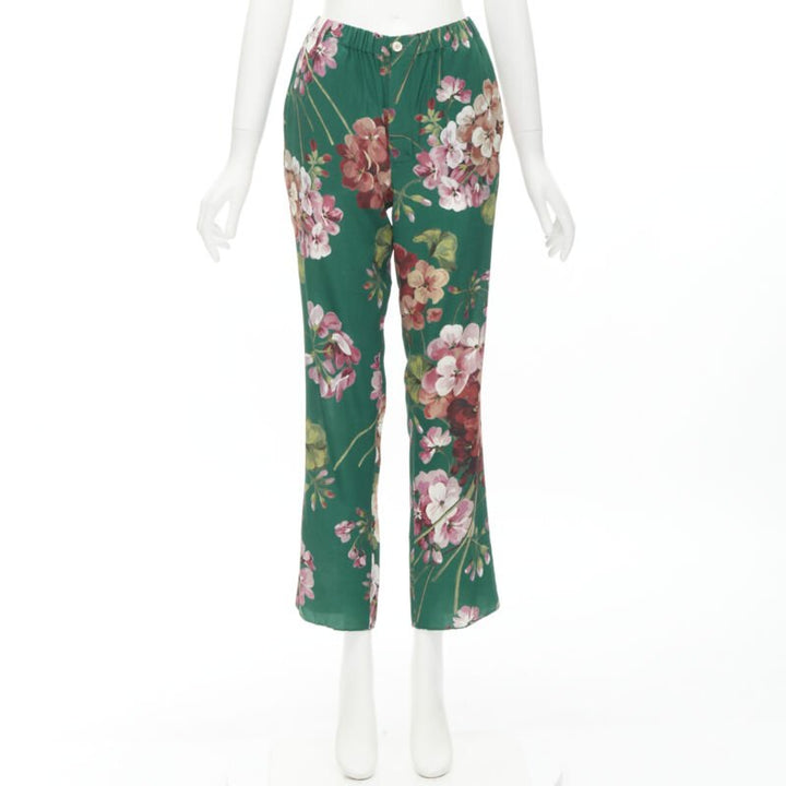 GUCCI 100% silk Blooms green pink floral print pajama pants IT36 XS