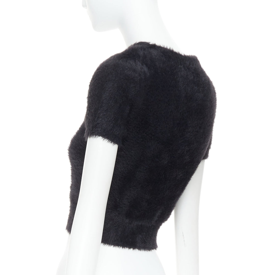 ALEXANDER WANG Crystal Knot black fuzzy V0-neck cropped sweater XS