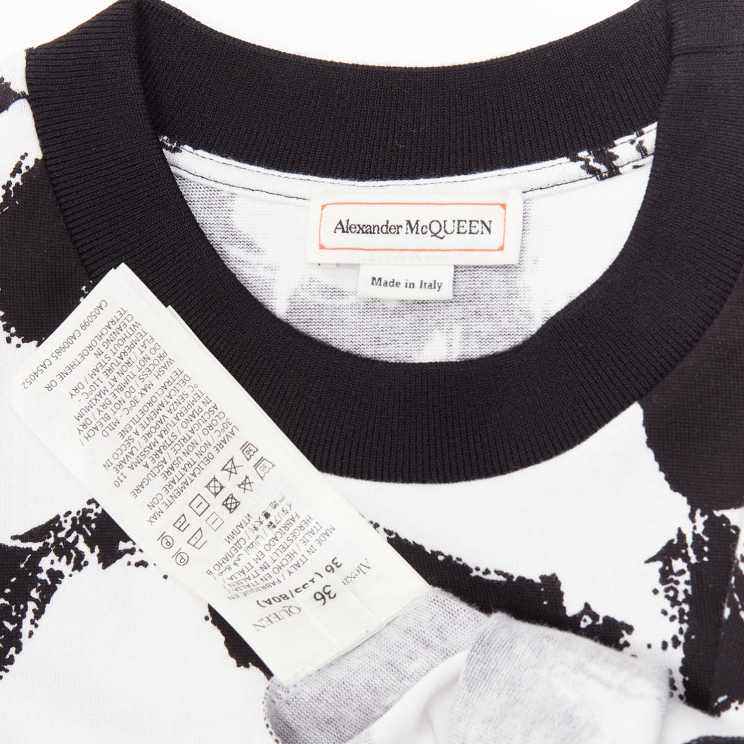 ALEXANDER MCQUEEN 2021 black white cotton graffiti brush boxy top IT36 XXS
