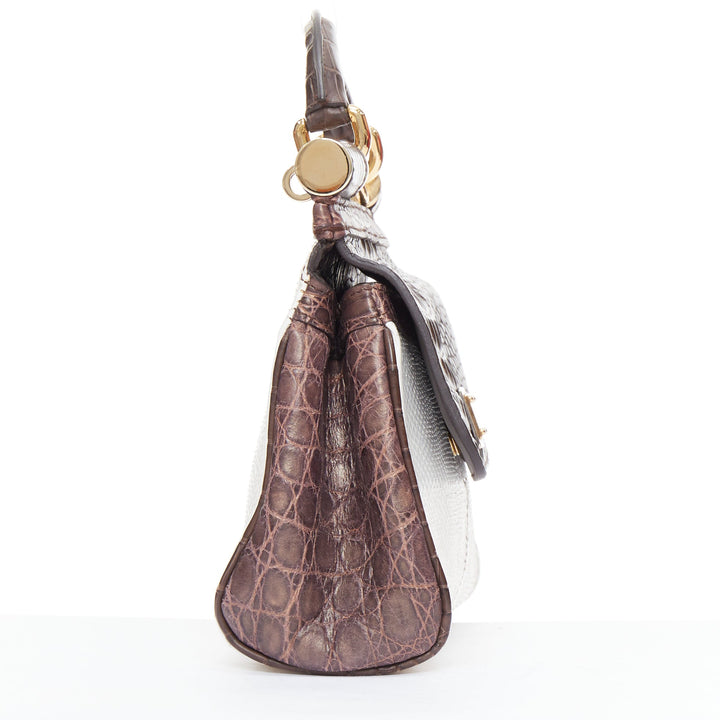 DOLCE GABBANA Miss Sicily brown white mixed scaled leather crossbody bag