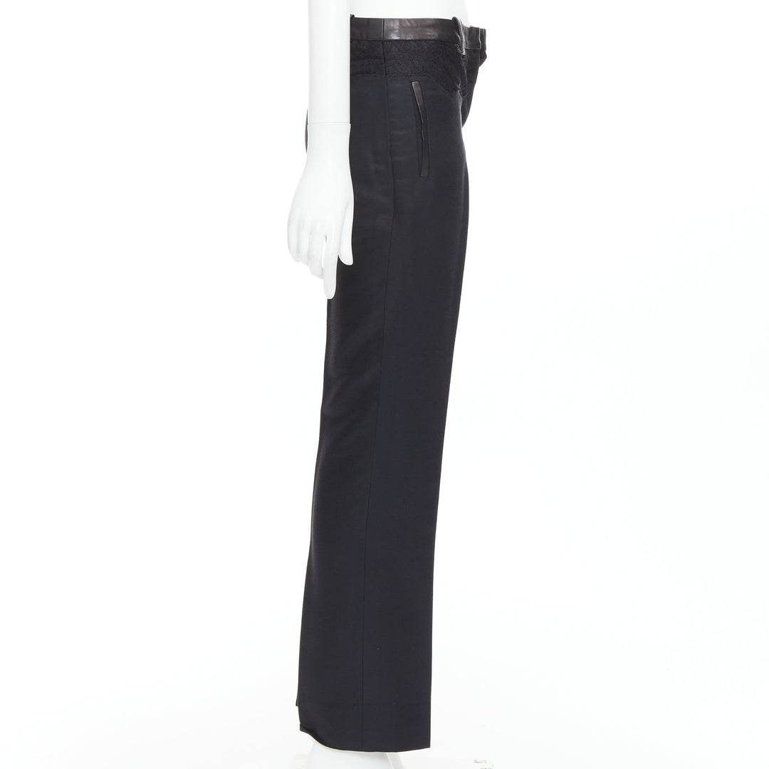 VERSACE black cotton blend lace leather trim waist tapered trousers IT38 XS