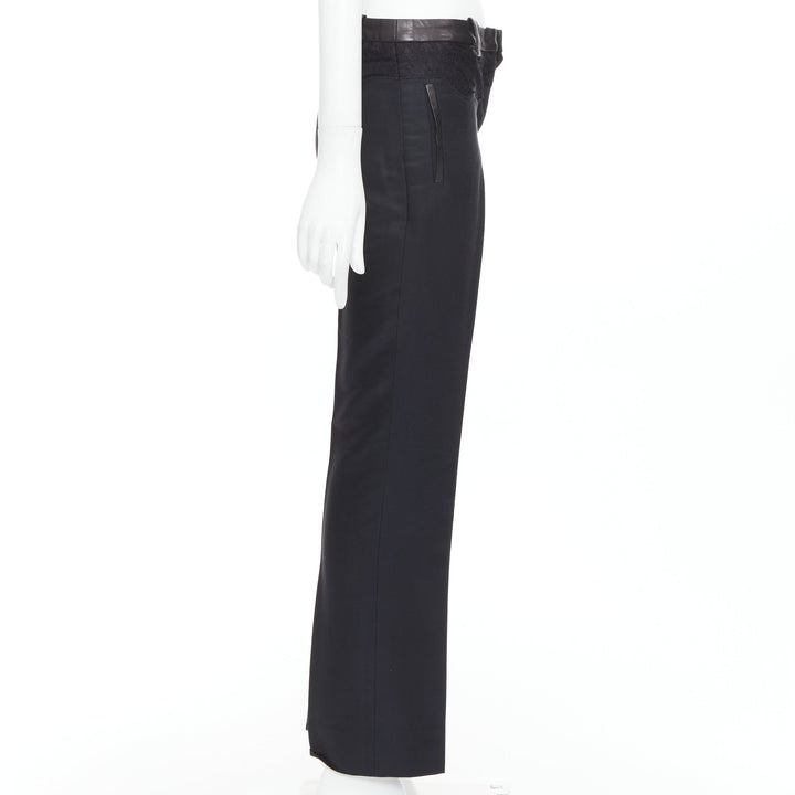 VERSACE black cotton blend lace leather trim waist tapered trousers IT38 XS