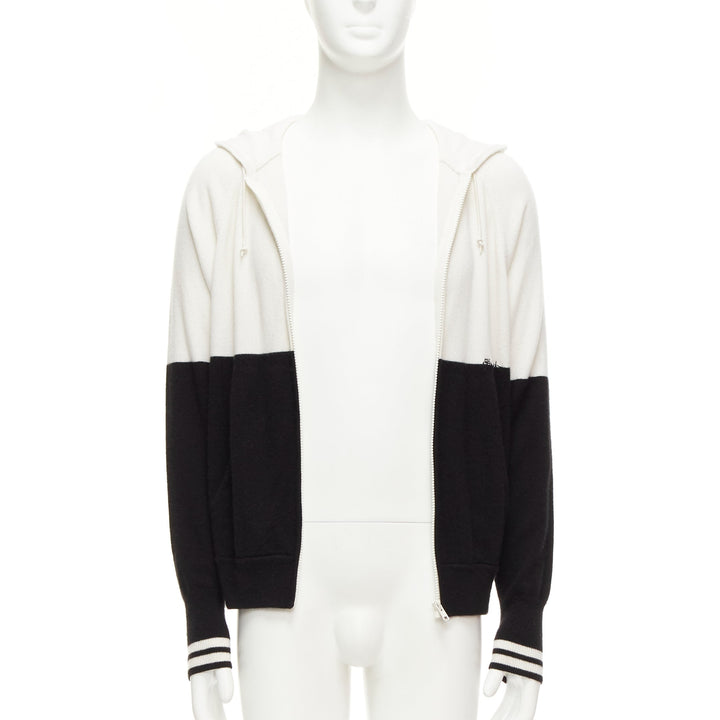 LORO PIANA Hiroshi Fujiwara 100% cashmere black white logo embroidery hoodie S
