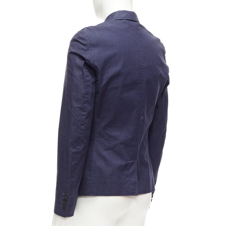 BURBERRY PRORSUM navy coated linen single breasted blazer jacket IT44 XS