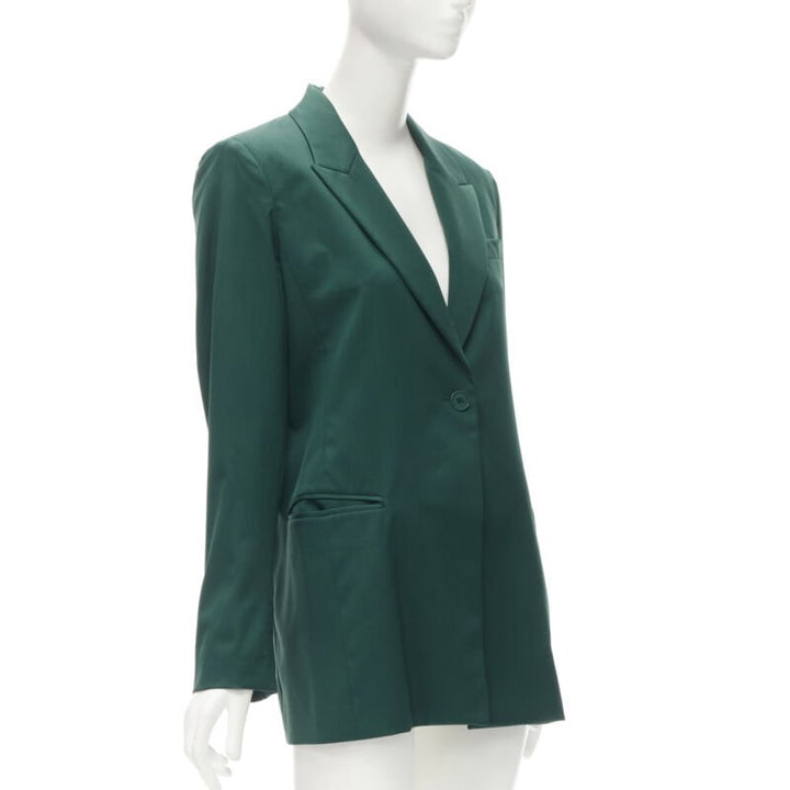 RYAN ROCHE 100% wool green peal lapel single button blazer jacket US2 XS