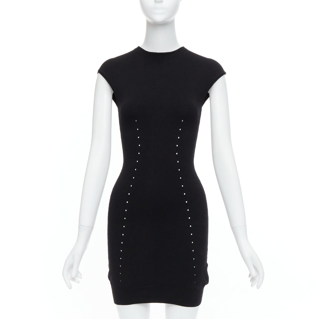ALEXANDER WANG black wool blend pointelle knit bodycon dress XS