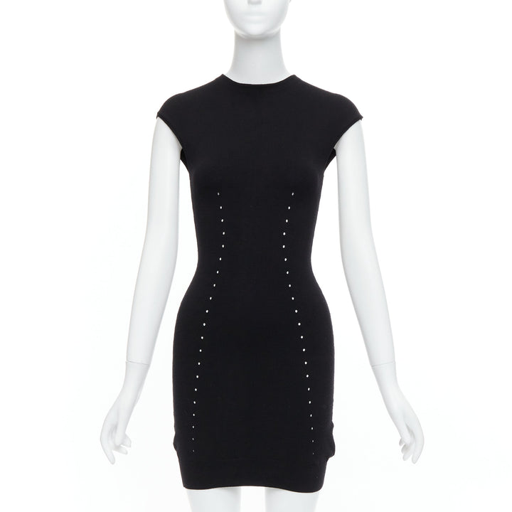ALEXANDER WANG black wool blend pointelle knit bodycon dress XS